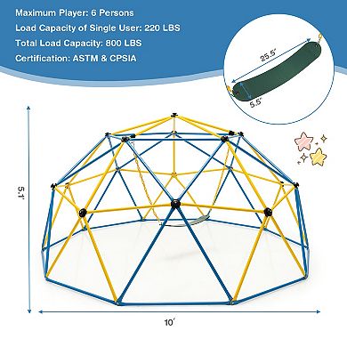 10FT Kids Dome Climber with EVA Swing, Heavy-Duty Steel Frame and 800 lb Weight Capacity