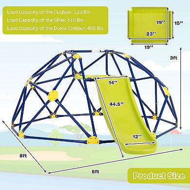 Blue Kids Climbing Dome with Slide and Cushion for Garden or Yard