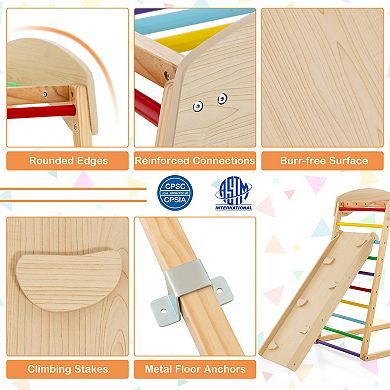 6-in-1 Wooden Indoor Playground with Slide, Climbing Ladder, Rock Wall, and Monkey Bars