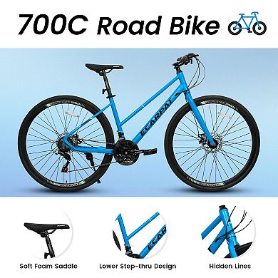 LOVMOR 700C Road Bike Aluminum Wheels 21 Speed Disc Brakes Urban Commuting