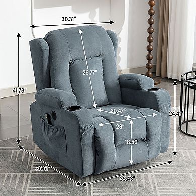 35.43 in. W Fabric Recliner with Remote Control, Tufted and Storage