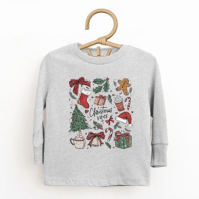 Christmas Vibes Sketched - Toddler Long Sleeve Graphic Tee