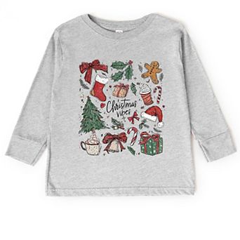 Christmas Vibes Sketched - Toddler Long Sleeve Graphic Tee