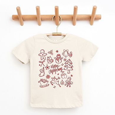 Merry Christmas Sketched Icons - Youth Short Sleeve Graphic T-Shirt