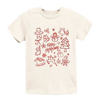 Merry Christmas Sketched Icons - Youth Short Sleeve Graphic T-Shirt