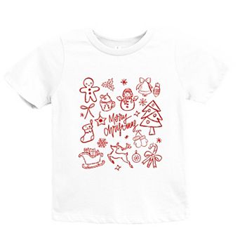 Merry Christmas Sketched Icons - Youth Short Sleeve Graphic T-Shirt