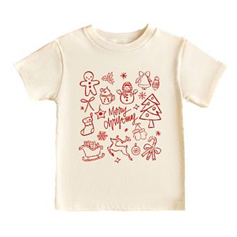 Merry Christmas Sketched Icons - Toddler Short Sleeve Graphic T-Shirt