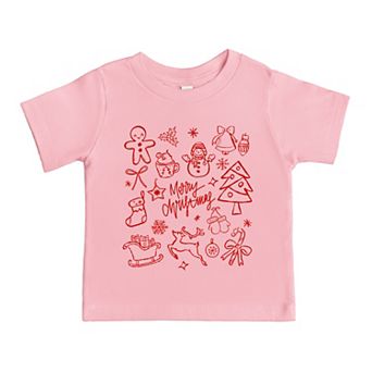 Merry Christmas Sketched Icons - Toddler Short Sleeve Graphic T-Shirt
