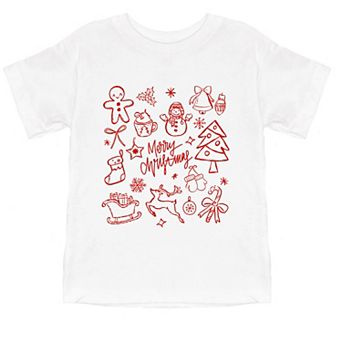 Merry Christmas Sketched Icons - Toddler Short Sleeve Graphic T-Shirt