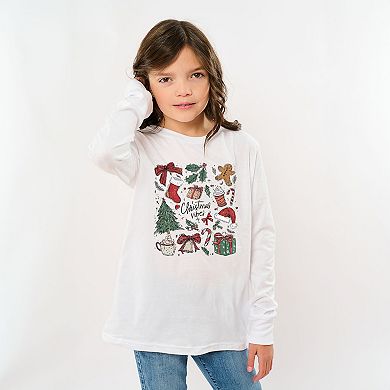 Christmas Vibes Sketched - Youth Long Sleeve Graphic T-Shirt