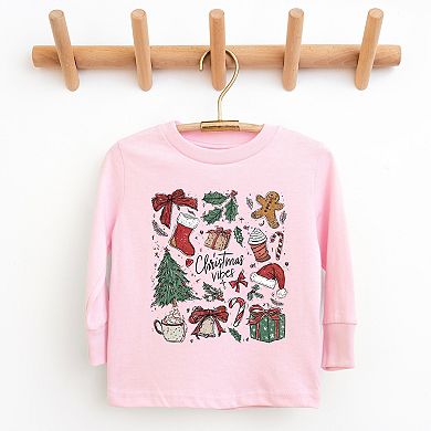 Christmas Vibes Sketched - Youth Long Sleeve Graphic T-Shirt