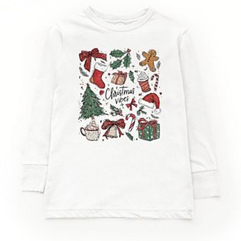 Christmas Vibes Sketched - Youth Long Sleeve Graphic T-Shirt