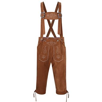 Men's Suede Leather Oktoberfest Lederhosen 3/4 Length Bavarian Suspender Shorts for Beer Festival