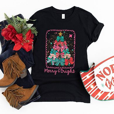 Merry & Bright Bow Tree - Youth Short Sleeve Graphic T-Shirt