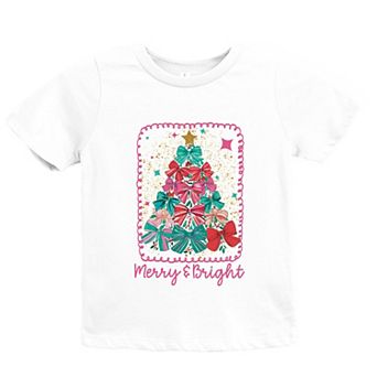 Merry & Bright Bow Tree - Youth Short Sleeve Graphic T-Shirt