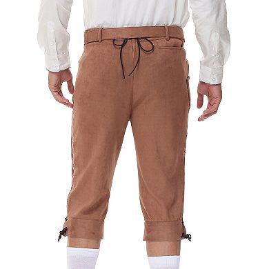 Men's Suede Leather Oktoberfest Bundhosen, 3/4 Length Bavarian Lederhosen with Adjustable Belts