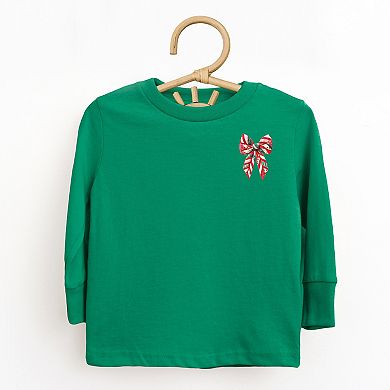 Christmas Bow Quilted Print - Toddler Long Sleeve Graphic Tee