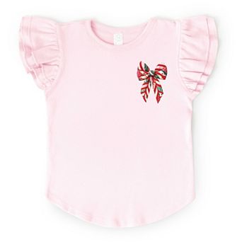 Christmas Bow Quilted Print - Flutter Sleeve Graphic T-Shirt
