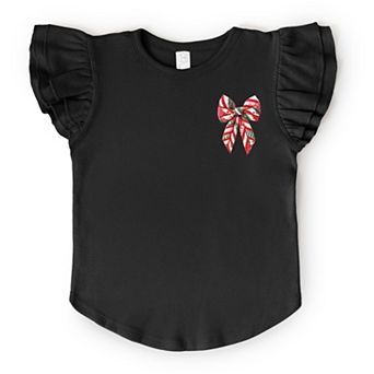 Christmas Bow Quilted Print - Flutter Sleeve Graphic T-Shirt