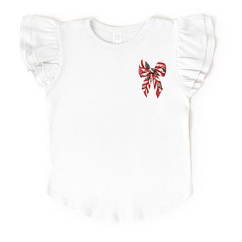 Christmas Bow Quilted Print - Flutter Sleeve Graphic T-Shirt