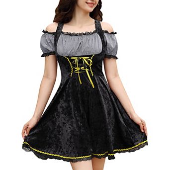 Women's Cold Shoulder Knee length Oktoberfest Dirndl Dress for Beer Festival Cosplay Party