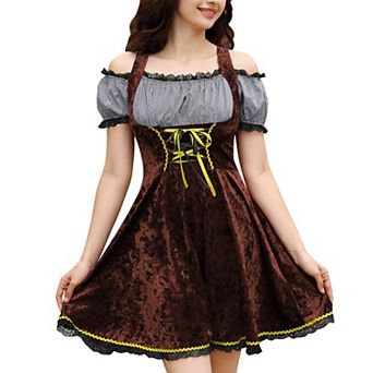 Women's Cold Shoulder Knee length Oktoberfest Dirndl Dress for Beer Festival Cosplay Party