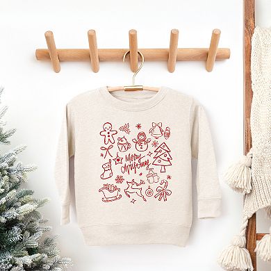 Merry Christmas Sketched Icons - Toddler Graphic Sweatshirt