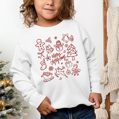 Merry Christmas Sketched Icons - Toddler Graphic Sweatshirt