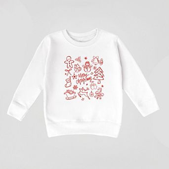 Merry Christmas Sketched Icons - Toddler Graphic Sweatshirt