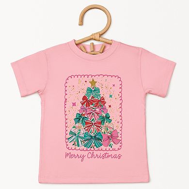 Merry Christmas Bow Tree - Toddler Short Sleeve Graphic T-Shirt