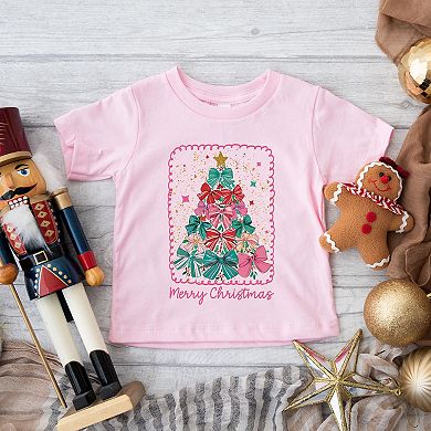 Merry Christmas Bow Tree - Toddler Short Sleeve Graphic T-Shirt