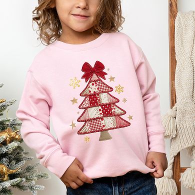 Christmas Tree Red Patchwork Print - Toddler Graphic Sweatshirt