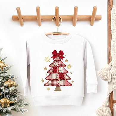 Christmas Tree Red Patchwork Print - Toddler Graphic Sweatshirt