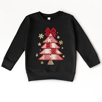 Christmas Tree Red Patchwork Print - Toddler Graphic Sweatshirt