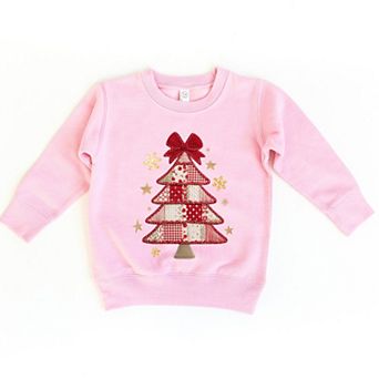 Christmas Tree Red Patchwork Print - Toddler Graphic Sweatshirt