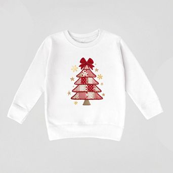 Christmas Tree Red Patchwork Print - Toddler Graphic Sweatshirt