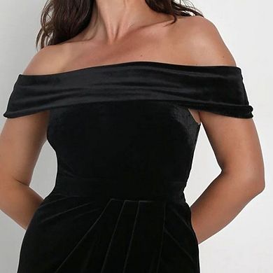 Women's Velvet Midi off-the-shoulder Evening Dress with Slit Hem Dress
