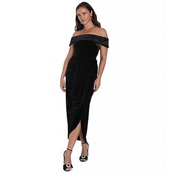 Women's Velvet Midi off-the-shoulder Evening Dress with Slit Hem Dress