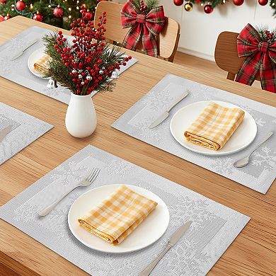 Fall Placemats Set of 6 Kitchen Placemats, Washable Table Mat with Snowflake Pattern 17.7*11.8 inch