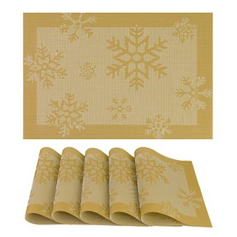 Fall Placemats Set of 6 Kitchen Placemats, Washable Table Mat with Snowflake Pattern 17.7*11.8 inch