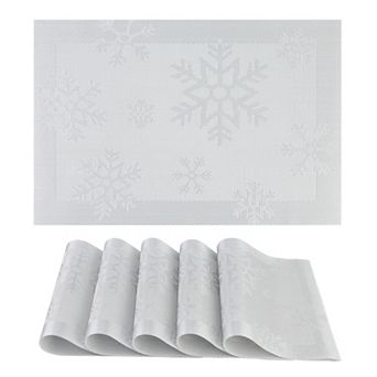 Fall Placemats Set of 6 Kitchen Placemats, Washable Table Mat with Snowflake Pattern 17.7*11.8 inch