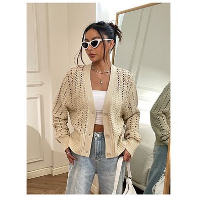 Womens Cardigan Sweater Hollow Out Long Sleeve Lightweight Soft Causal Open Front Knitted Sweater