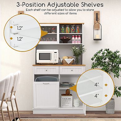 Freestanding Storage Cabinet Tilt Out Trash Cabinet With Hutch