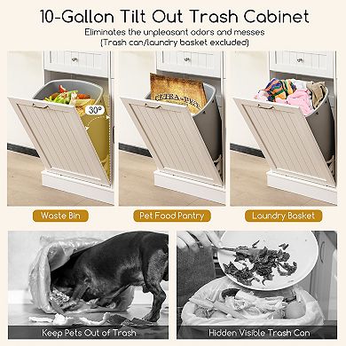Freestanding Storage Cabinet Tilt Out Trash Cabinet With Hutch
