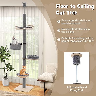 Floor to Ceiling Cat Tree with 93 Inch-107 Inch Adjustable Height
