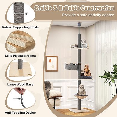 Floor to Ceiling Cat Tree with 93 Inch-107 Inch Adjustable Height