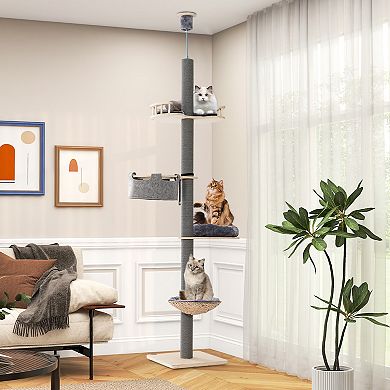 Floor to Ceiling Cat Tree with 93 Inch-107 Inch Adjustable Height