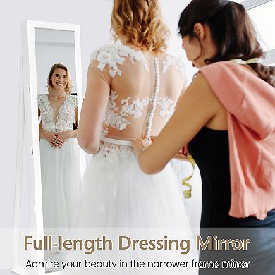 Standing Lockable Jewelry Storage Organizer with Full-Length Mirror-White