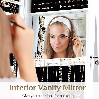 Standing Lockable Jewelry Storage Organizer with Full-Length Mirror-White