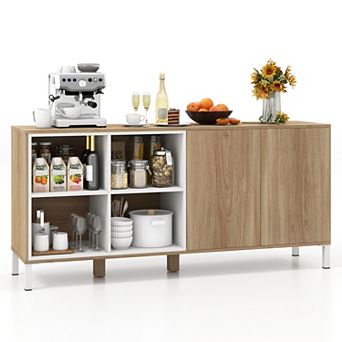 63 in Buffet Sideboard with 4 Compartments and Push-to-Open Cabinet-Natural